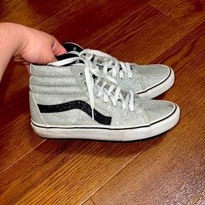 VANS sk8-hi silver & black glitter shoes!